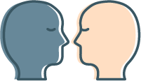 a graphic showing two simply drawn cartoon heads facing each other.